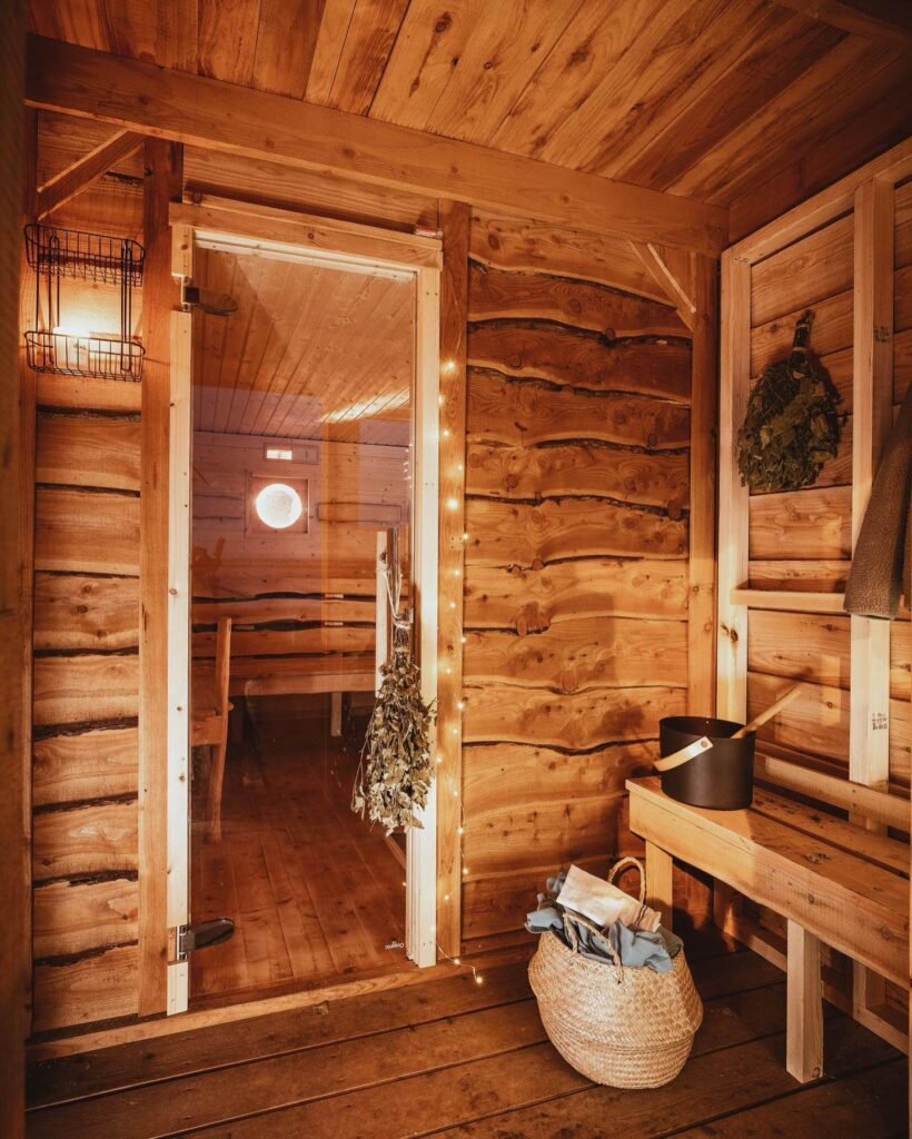 Interior of Soul Water Sauna with wooden benches and warm lighting