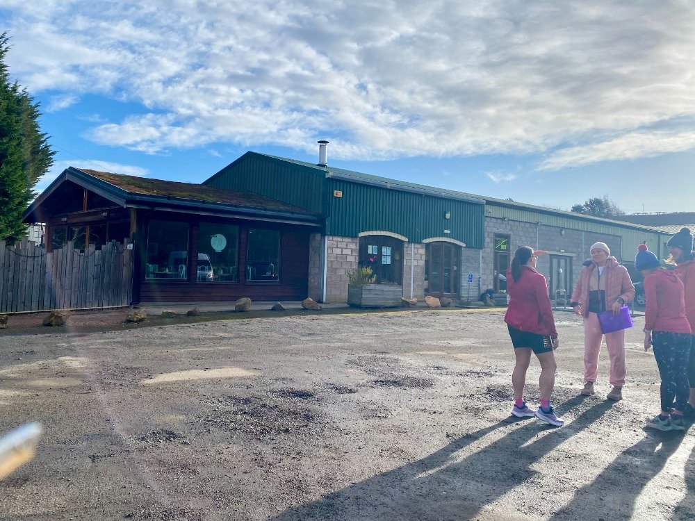 Group meeting for a guided run at Viking Heat Retreat in Balmalcolm, Fife