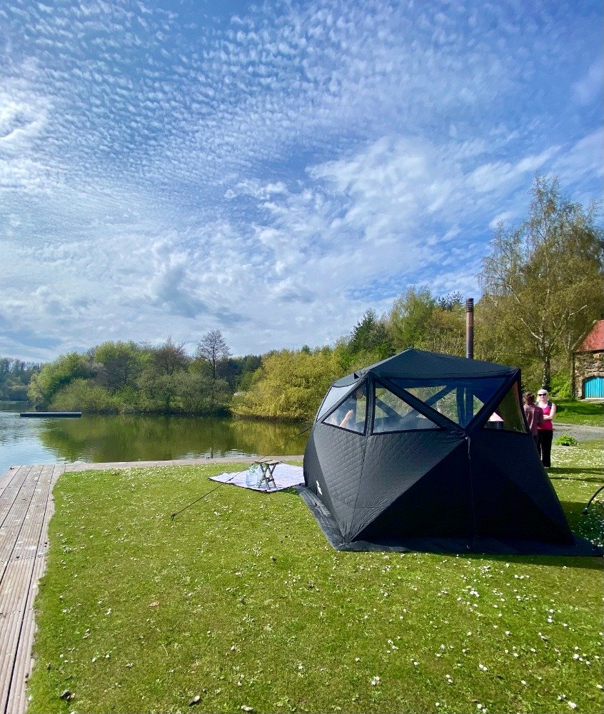 The People’s Sauna set up on the grass beside Kinghorn Loch