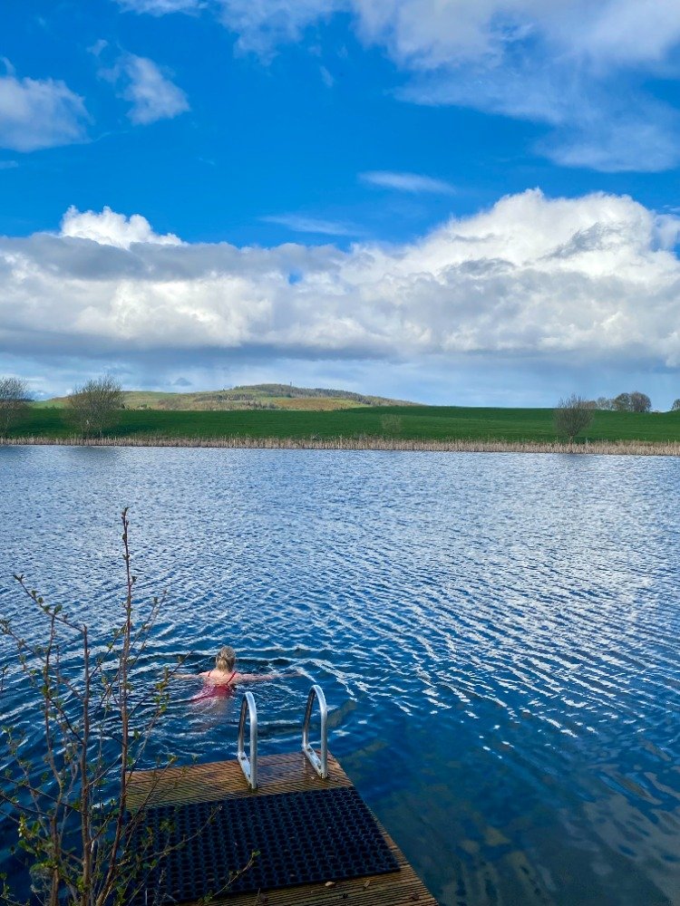Cold water swimming in the loch at Eden Springs in Fife