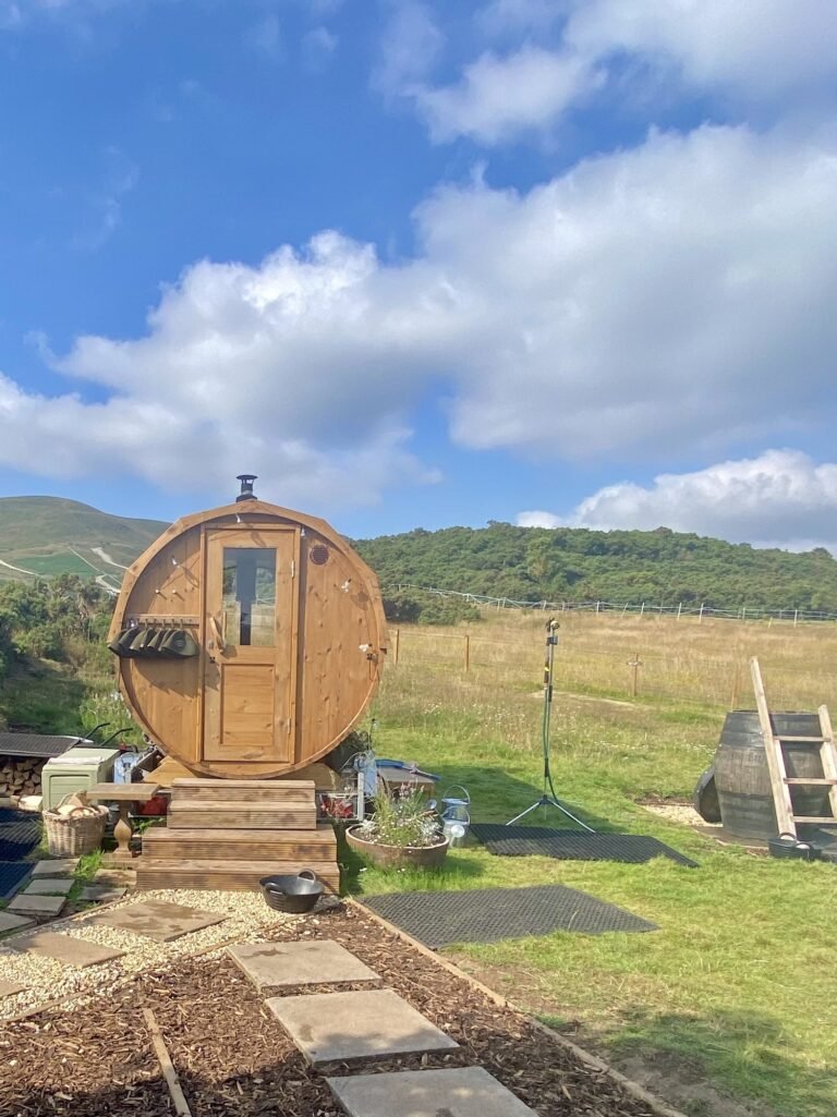 Pentland View Outdoor Sauna Edinburgh exterior with the Pentland Hills behind