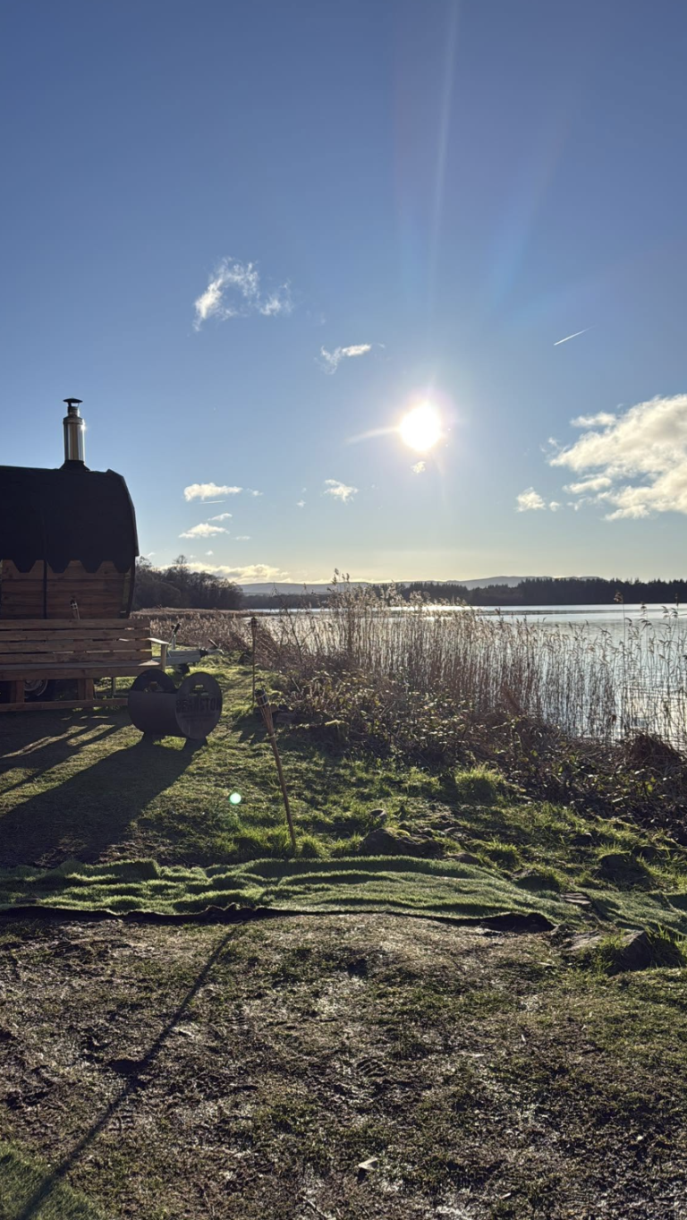 Wild Sauna Company Lake of Menteith sun shining over the Lake of Menteith