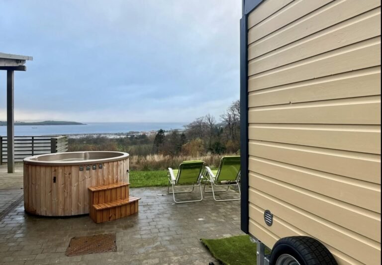Clyde Coast Saunas Kelburn Estate exterior and hot tub with views over the Firth of Clyde