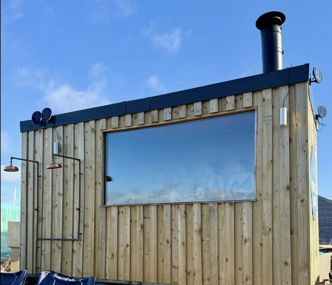Clyde Coast Saunas Kip Marina exterior with copper outdoor showers