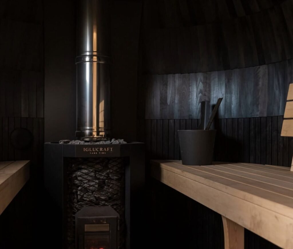 Maycroft Retreat Sauna Forgandenny stove detail with glowing embers