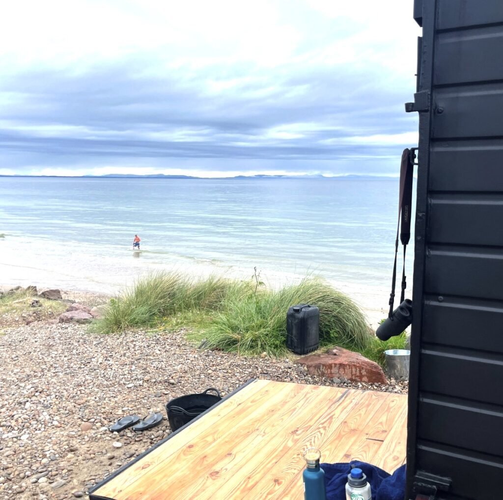 Watershed Sauna Findhorn sea view from the deck looking out over Findhorn Bay