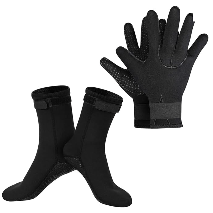 Neoprene gloves and socks for winter sea dipping